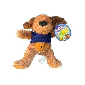 Vintage Kellytoy Animal Pals Plush Dog Brown Blue Sweater Soft 9" Tall NWT